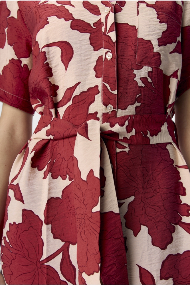OBJJACIRA S/S SHIRT DRESS NOOS 23043488 Humus/Karanda red flower